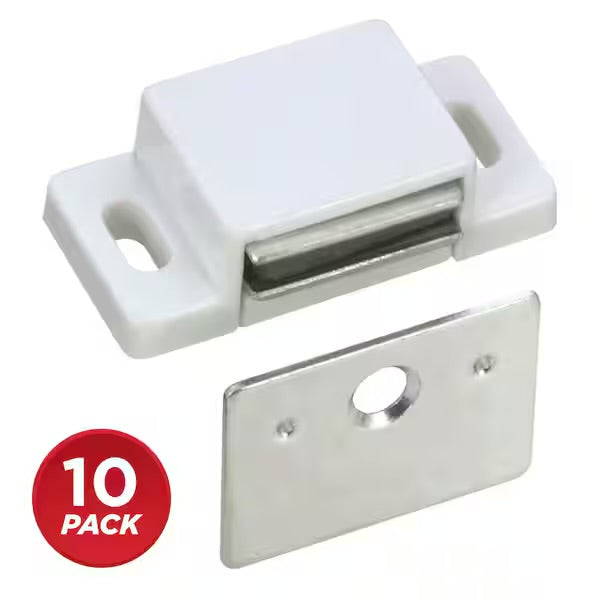 15lb Single Magnetic Catch with plate/ White/zinc- Shutter Hardware- 10pk