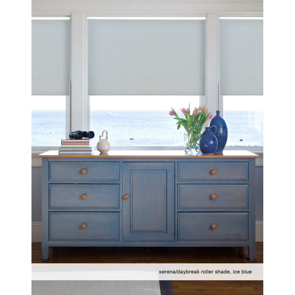 Serena Light Filtering — Ice Blue daybreak view