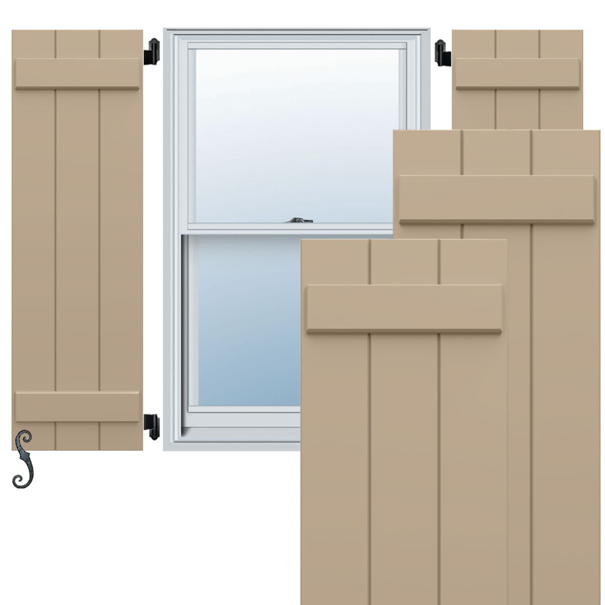 Bravada EnduraCore Composite Board-n-Batten Exterior Shutters, 9x18 Primed