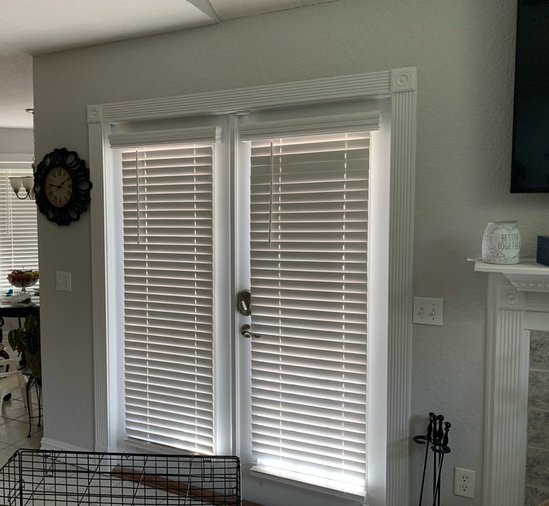 Customer installation - 2 inch faux wood blinds on French doors
